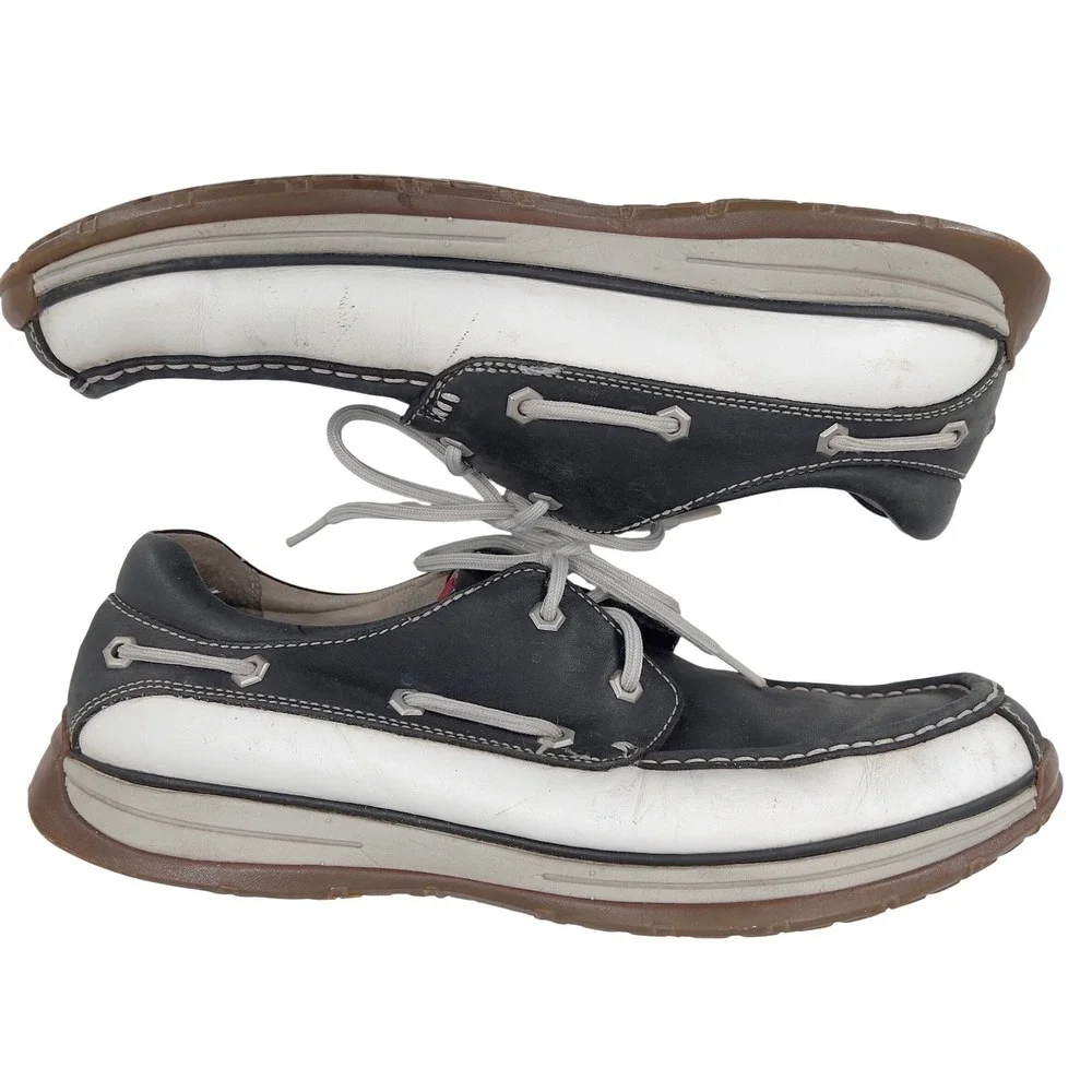 Rockport I Travel Leather Boat Shoes‎ Deck Black White Mens 13 M